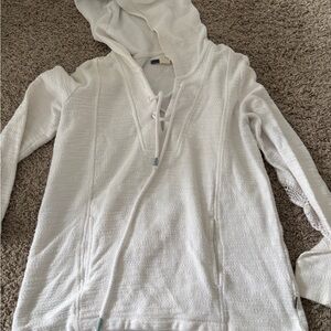 Roxy White Hooded Lace-Up V-Neck Sweater
